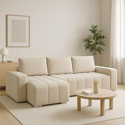 Agritrade AK ABRIELLE Reversible Corner Sofa Bed with Storage and Pull Out Guest Bed Beige