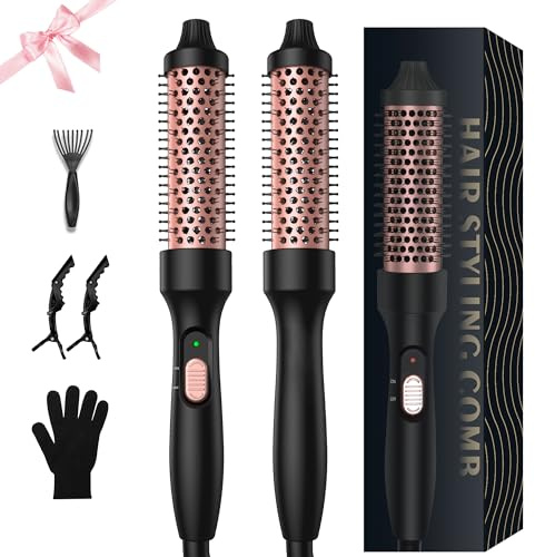 UKLISS Thermobürste 32mm Thermal Brush, Pro Leichte Thermo Rundbürste 200℃, 3 in 1 Hot Brush Geeignet für Anfänger, Doppelspannung für Reise, zum Haarstyling - Kamm, Lockig, Glatt (Elegantes Schwarz)