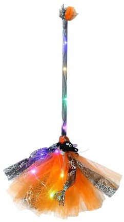 Veasbuu Escoba de para Halloween, accesorio de disfraz con luz LED portátil, perfecto para de Halloween, casas embrujadas, eventos de cementerio, salas de escape, actuaciones escénicas