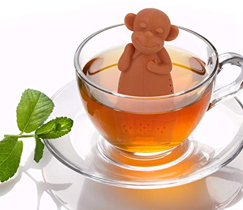 Generic Silikon-Cartoon-Affen-Ei für Losen Tee, Sicherer Teefilter für Teeliebhaber, 2 Stück, Kaffee/Grau