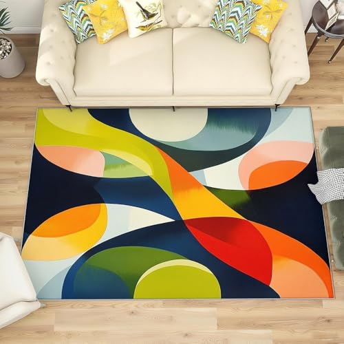 Generisch Moderner Waschbarer Teppich Grösse : 120x180 cm Pop-Art-Kurve Flanell Kurzflor Flauschig Teppiche, Bunt Anti-Rutsch Teppich für Kinderzimmer Wohnzimmer Schlafzimmer