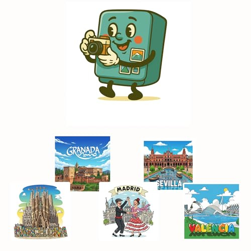 Pack de 5 imanes Decorativos para Nevera o Pizarra magnética. Medidas 7x7 cm | Diseños Divertidos y Originales | Regalo Ideal para casa, Cocina u Oficina – Frigo Imanes (Ciudades Españolas Ver.2)