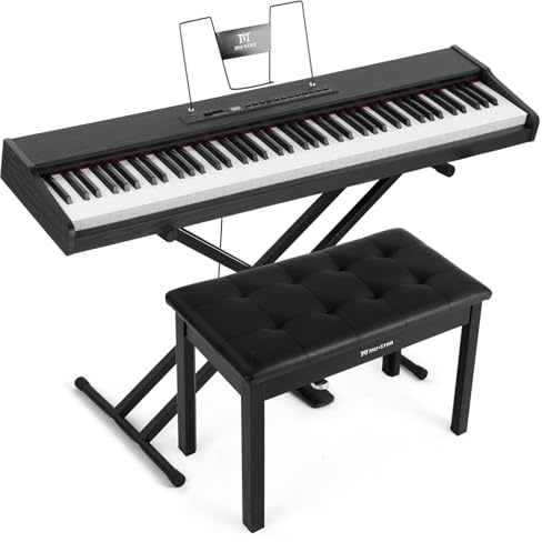 MUSTAR E Piano Digital 88 Tasten mit Klavierhocker, Keyboard mit Halbgewichteten & Bluetooth, Portable Set mit Sustain Pedal, Keyboardständer und Tragetasche, Schwarz