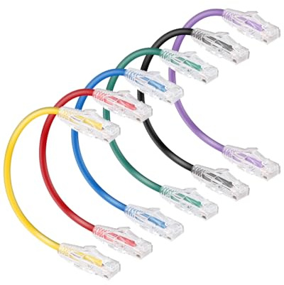 RIIEYOCA Short Cat6A Ethernet Patch Cable 25CM, 1000Mbps 28AWG Thin Cat 6A Patch Cable with RJ45 Connectors for Network Card Wiring, Office Wiring etc. (Mixed Colour 6-Pack)