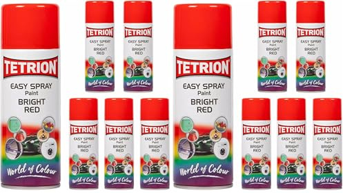 Tetrion Easy Spray Multipurpose Bright Red Paint 400 ML for Interiors & Exteriors, Quick-Drying Aerosol for Metal, Wood, Ceramic, Plastic - Pack of 12