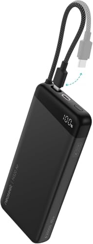 Neoseek Ultra-Thin 20,000mAh Power Bank, 45W Max Fast Charging Battery Pack, Built-in USB-C Cable for iPhone 17/16 Series, Galaxy, MacBook, and More