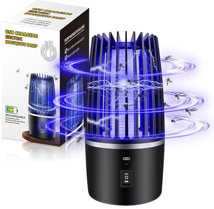 Electric Bug Zapper Mosquito Killer USB Rechargeable 360° UV Mosquito Killer Lamp, Portable Insect Fly Trap with Night Light, Electric Fly Killer for Indoor Outdoor, Home, Garden, Camping, Travel