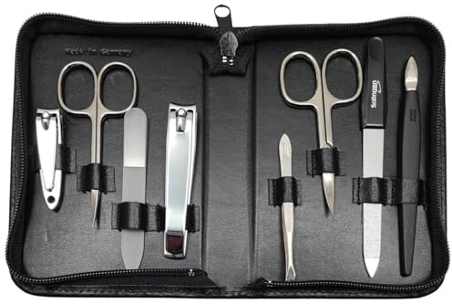 8-teiliges Maniküre-Set Echtleder Etui · Solingen Instrumente · Made in Germany Schwarz