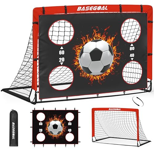 BaseGoal Klappbares Fußballtor Garten 150x120cm, mit 4-Loch-Zielscheibe | 2-in-1 Fussballtore für Garten – Trainiert Präzision & Schusskraft mit Zielscheibe, ideal für Garten und Jugendliche