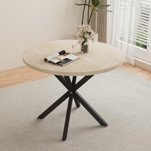 HJhomeheart Esstisch, Runder Küchentisch, Moderner Runder Tisch, Dicke MDF-Platte und Metallbeine, für Wohnzimmer, Esszimmer, Graues Marmormuster + Gold, 100 cm, 4-6 Personen
