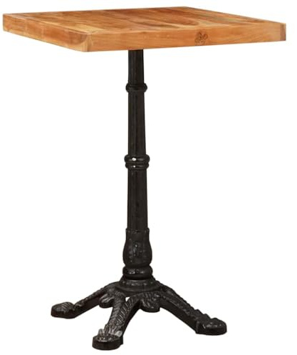 VIHHQGC Durable Cast Iron Base Bistro Table, Rough Mango Wood Bistro Table with Natural Finish, Tropical Hardwood Dining Wooden for Romantic Atmosphere with Square Top and Brown Finish,