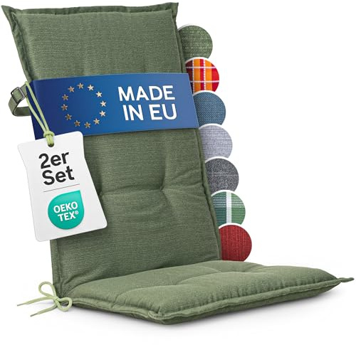 Homeoutfit24 Hochlehner Auflagen, Made in EU, 2er Set, Grün | 120x50 cm, Gartenstuhlauflagen Sitzauflagen, Oeko-Tex Zertifiziert, Hochlehner Polster