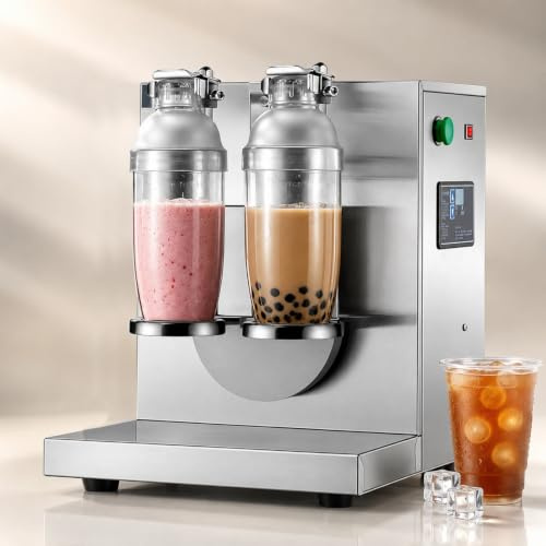 Machine Shaker Électrique à Cocktails Double Poste Professionnelle 120W Puissance 410T/min Minuterie 1-120s Balançoire 360° Inox 2 Gobelets pour Bars Salons de thé