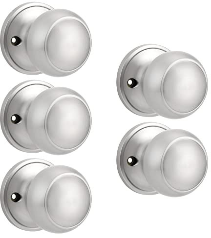 Probrico Brushed Nickel Dummy Door Knobs, Round Dummy Knobs on Rose, Stainless Steel Interior Door Knobs, Keyless No Turning Function, 5 Pack
