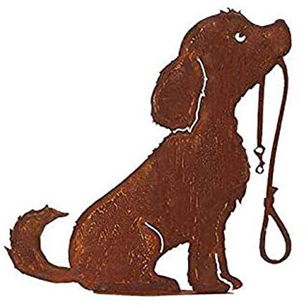 itsisa ® Dekofigur Hund mit Leine im Rost Design, Rostfigur für den Garten, Gartendeko, Metalldeko