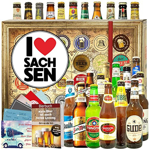 I Love Sachsen - 24x Bier aus aller Welt und D - Geschenkset Sachsen/Weihnachtskalender 2024 2025 für Ihn Bier
