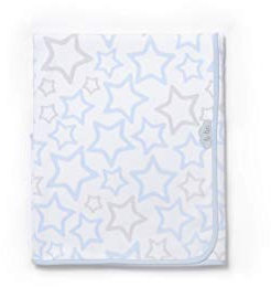 Ti TIN | weiche, saugfähige Babydecke, 80x75 cm | Krabbeldecke aus 100% Baumwolle mit doppellagigen Stoff, Babydecke fürs Auto, Wiege, Kinderwagen, Babyschale, etc, Motiv: Sterne, hellblau