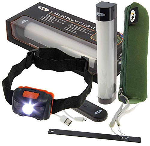 DNA NGT Fishing Camping Rechargeable Bivvy Tent Light Power Bank Remote with Neoprene Case and FREE LED Headlight (Now with Additional RED LED)
