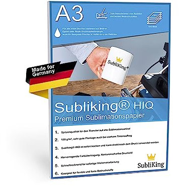 Subliking® HIQ Premium Sublimationspapier 125g für Epson, Ricoh & Sawgrass, 100 Blatt DIN A3, schnelltrocknend & gute Planlage