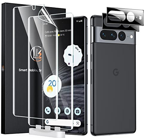 LK 2+2 Schutzfolie für Google Pixel 7 Pro, 2 Stück Schutzfolie und 2 Stück Kameraschutz, kratzfest und verschleißfest, unterstützt Fingerabdruck-ID-Erkennung, Ultra HD Schutzfolie