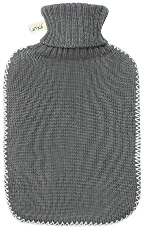 Premium Wärmflasche mit Bezug, 1.8 Liter mit feinem Strickbezug und weißen Nähten, (Dunkelgrau)