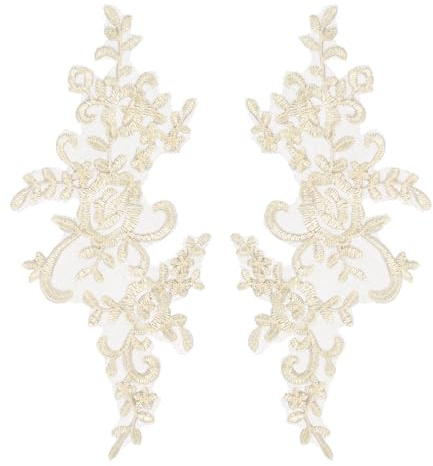 AUEAR, 2 Pack Flower Lace Applique Patches for Wedding Dress DIY Clothing Collar Material (Ivory Color)