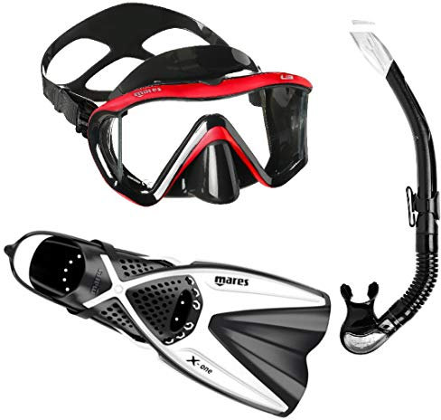 Mares i3 + X-One + Bay Schnorchelset (schwarz-rot, S/M (35-38))
