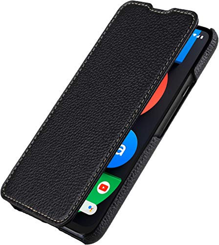 STILGUT Etui Compatible avec Google Pixel 4a 5G, Coque à Rabat latéral en Cuir véritable, Noir