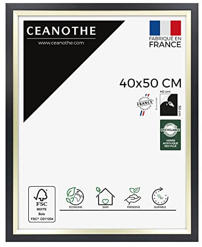 Ceanothe Cadre Photo 40x50 cm Noir et Doré Convient au A3 Baguettes avec finition intérieure de la Collection Actual Verre acrylique Incassable Fabriqué en France