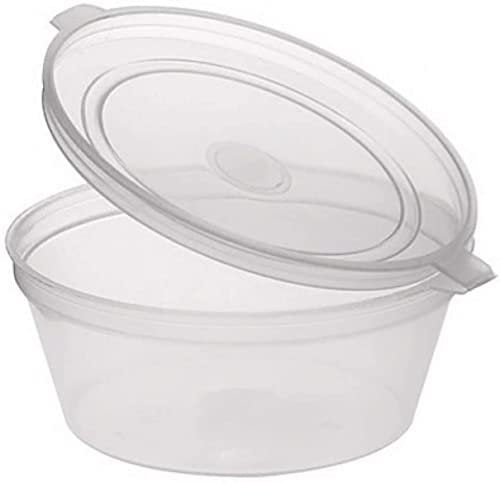Sabco Clear Round Hinged Pots with Lids - Perfect for Takeaways, Restaurants - Chutney, Ketchup Container & Hinged Sauce Pots (100, 4oz)