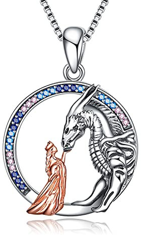 YAFEINI Drachen Geschenke für Mädchen Sterling Silber Mädchen und Drachen Kette Königin Prinzessin Streicheln Drachen Schmuck Geschenke für Damen Teen Mädchen