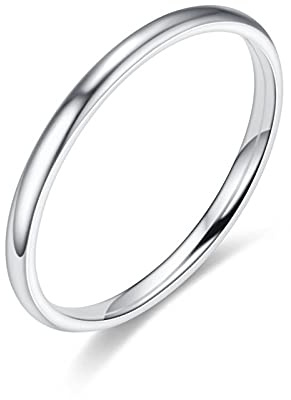 Banemi Ringe Vintage Damen, Schmuck Ring Damen Edelstahl 2mm Glänzend Damen Eheringe Größe 45 (14.3)