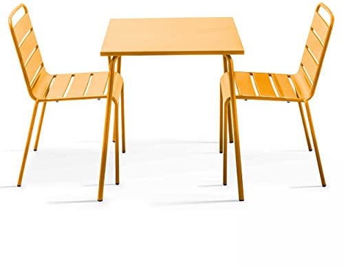Oviala Gartenmöbel-Set, quadratisch und 2 Stühle, Stahl, Gelb – Palavas