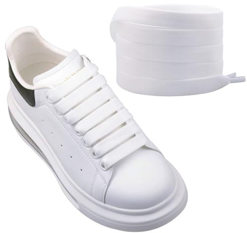 Olukssck Lacci Scarpe Piatti Arcobaleno[2 Paia], Stringhe Scarpe Colorati da Ricambio per Scarpe Sportive, Scarponcini, Larghezza 12mm，Bianco (120cm)