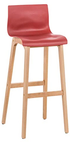 TPFLiving Barhocker Hope mit angenehmer Rückenlehne und Fußstütze - Tresenhocker 4-Fuß Gestell Holz Hellbraun - Sitzfläche: Kunststoff Rot