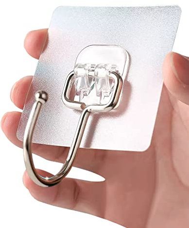 AWCIGG 10 Piezas Ganchos Adhesivos Extra Fuertes, Ganchos Adhesivos para Pared (Máx. 15 kg), Gancho Autoadhesivo, Transparente, Impermeable, Sin Clavo, para Pared, Cocina, Baño, Oficina, Ventana