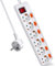 EXTRASTAR Regleta con 6 Enchufes + 6 Interruptor Individuales, 1 Interruptor Principal, 3680W, 250V, 1.5M, Blanco, 1pcs