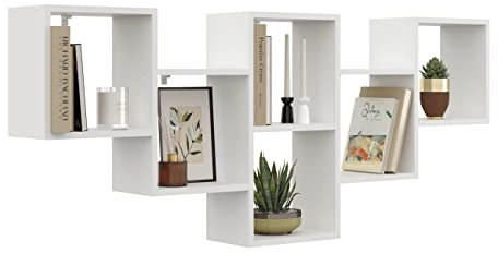 KUBUTKU Dekorativ Wandregal mit 6 Böden 160x66x18 Design Skandinavischer Modern für Wohnzimmer Küche Büro Schlafzimmer Badezimmer Hängeregal Bücherregal (Weiß)