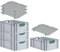 PROREGAL SuperSparSet 4x Eurobox NextGen Color mit Auflagedeckel & Schiebeschnappverschlüsse, HxBxT 22x40x60cm, 44L, Griffe grün offen, Verstärkter Boden, Eurobehälter Transportbox Transportbehälter