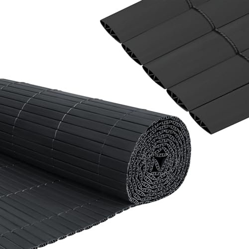 Froadp Brise-vue en PVC - Imitation bambou - Avec serre-câbles et lamelles renforcées en forme de W - Résistant aux intempéries - Pour balcon, extérieur - 180 x 1000 cm - Anthracite