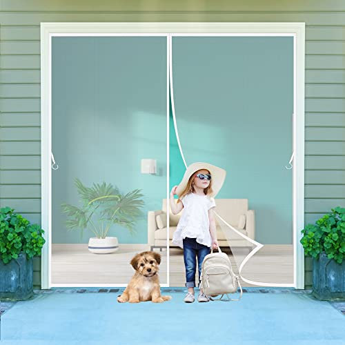 Magnet Fliegenschutz Türen 65x235cm Feines undurchdringliches Gitter, vollmagnetisch, schließt automatisch ohne Insekten durchzulassen, Weiß Anpassbare
