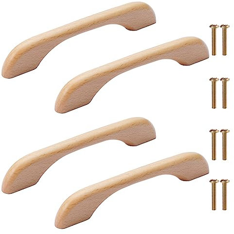4Pcs Poignée de Meuble en Bois Bouton de Tiroir de Porte Poignées de Placard pour Cuisine Armoire Commode (160mm Longueur Totale,Couleur Bois)