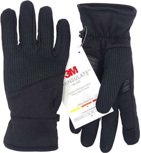 Spyder Core Conduct Touchscreen-Handschuhe, schwarz, mit Lederpatch auf der Handfläche, 360 Grad dehnbar