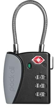 pack all TSA Approved Cable Luggage Locks, 3 Digit Combination Padlocks, Travel Lock for Suitcases & Bag, Alloy Body, Travel Accessories (1 Pack) (Grey)