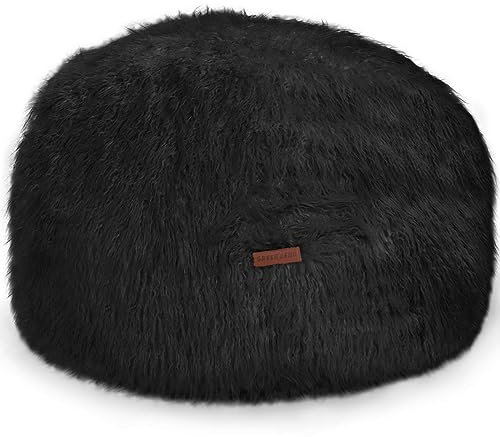 Green Bean runder Sitzpouf Felloptik in 3 Farben - Sitzhocker mit Füllung - Maße 45 x 25 cm - perfekte Ergänzung zum Sitzsack - Sitzwürfel Sitzkissen Hocker Sitzhocker Schwarz