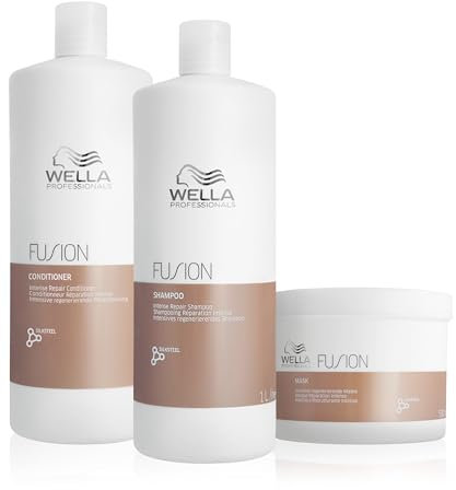 Wella Professionals Fusion Intense Repair Vorteils-Set – reparierende Haarpflege für kaputtes Haar – Set aus 1 L Shampoo, 1 L Conditioner und 500 ml Haarkur