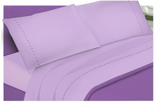 Passione per le tele Completo Letto Lenzuola Cotone Percalle, Lenzuola e 2 Federe da Letto, 100% Cotone Made In Italy, Biancheria da Letto Tinta Unita (singolo, lilla)