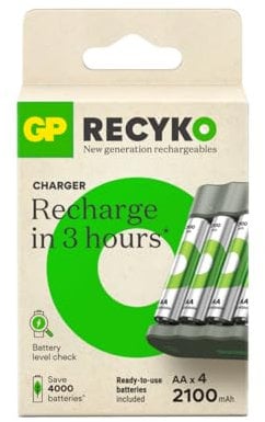 Cargador de batería GP B441 + 4 pilas AA recargables de 2100 mAh, ideal para uso diario | Carga USB, carga rápida, diseño compacto