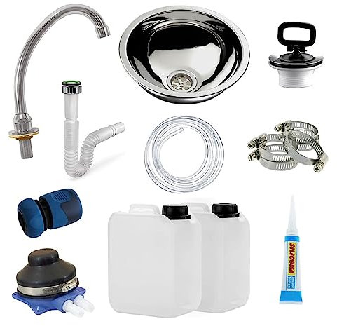 Express Water Kit Plus, Kit de Construcción para Fregadero Fregadero, Portátil Autónomo Transportable, con Depósito de Agua, en Acero Inoxidable, con Control de Pedal, con Kit de Agua Caliente