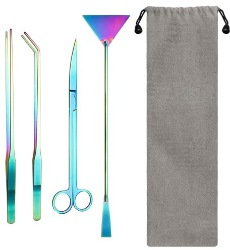 Zhaoyao Aquarium Aquascape Tools Kit, 4 in 1 Anti-Rust Aquatic Plant Aquascaping Tool Stainless Steel Black Tweezers Scissors Spatula for Aquarium Tank Clean Fish Tank Aquascape Tools Sets (Colorful)